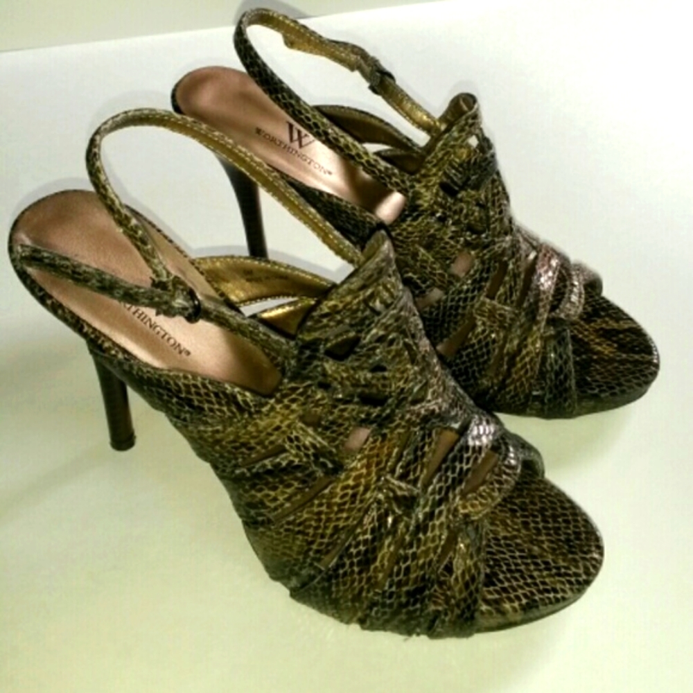 Worthington Brown/Beige Snakeskin Print Sandals
